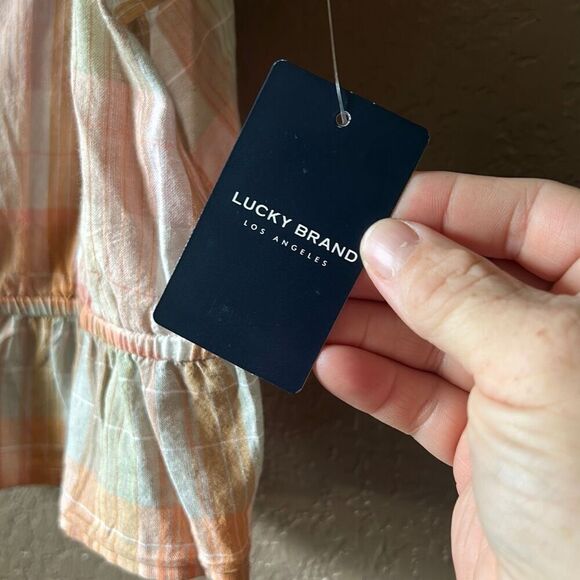 Lucky‎ Brand Plaid Peplum Cami Top Sleeveless Blouse Ruffle Trim - Picture 6 of 8